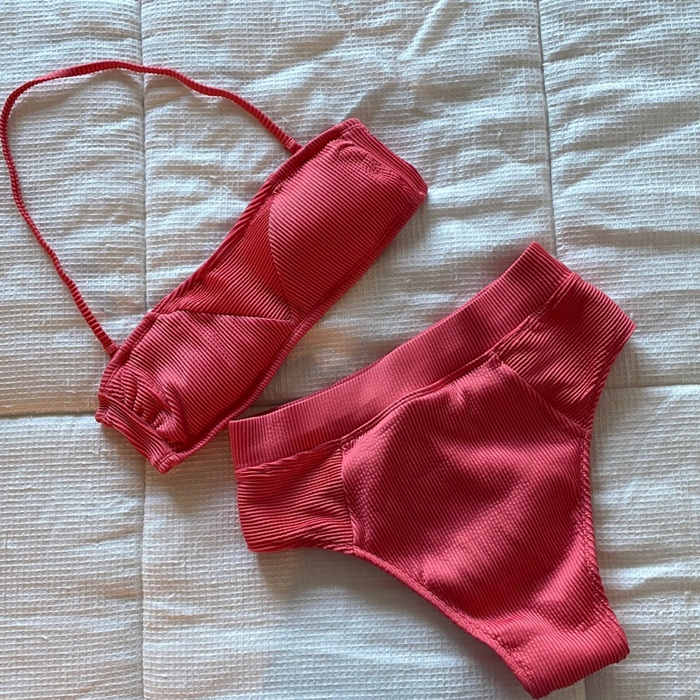 Women’s Two-Piece Bikini in coral pink color, size medium